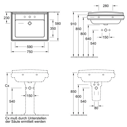 Villeroy & Boch Boch Waschbecken Hommage 75 Cm Mit Überlauf Alpinweiß CeramicPlus – Bild 2