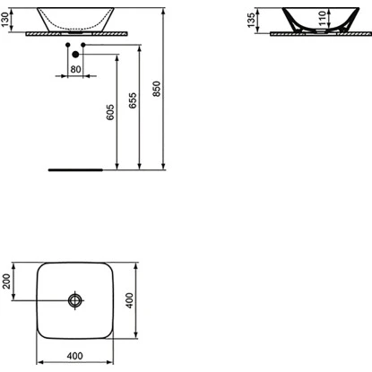 Ideal Standard Schale Connect Air 40x40 Cm Ohne Hahnloch Ohne Überlauf Weiß – Bild 9