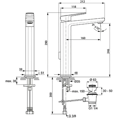 Ideal Standard Waschtischarmatur Tonic II Verlängerter Sockel Chrom – Bild 5