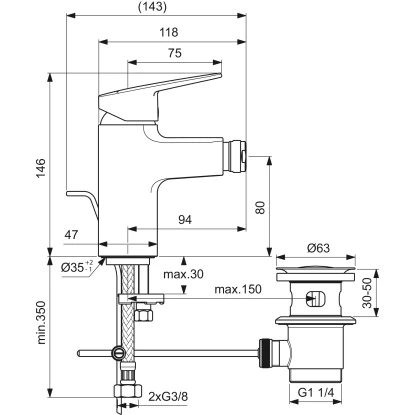 Ideal Standard Bidetarmatur Ceraplan Mit Ablaufgarnitur Schwarz Matt â Bild 4