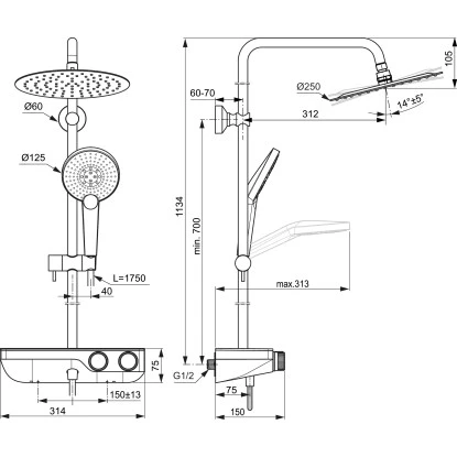 Ideal Standard Duschsystem Ceratherm S200 Mit Ablage Und Runder Handbrause Chrom â Bild 5