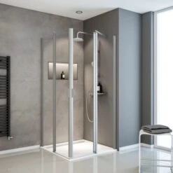 Schulte Eckeinstieg 4-teilig Sunny Alu-Natur Echtglas Klar Hell 180 Cm X 90 Cm