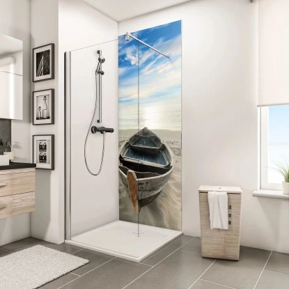 Schulte ExpressPlus DecoDesign Duschrückwand Foto Ruderboot Am Strand 210x90cm – Bild 2