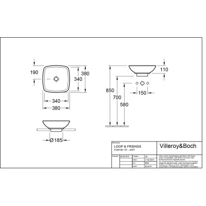 Villeroy & Boch Friends Aufsatzwaschbecken 38 Cm Alpinweiß Mit ÜL CPlus – Bild 2