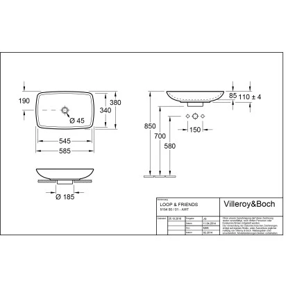 Villeroy & Boch Loop & Friends Aufsatzwaschbecken 58,5 Cm StarWhite Mit ÜL CPlus – Bild 2