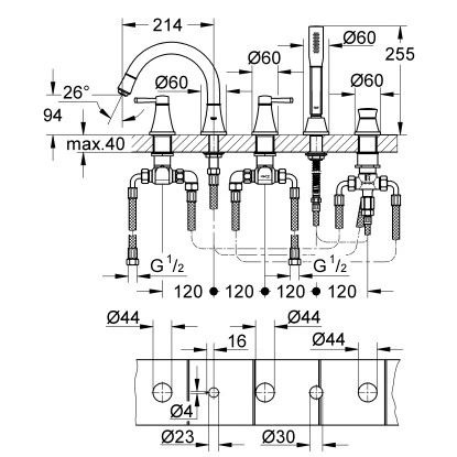 Grohe 5-Loch-Wannenkombination Grandera Chrom – Bild 2