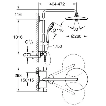 Grohe Duschsystem Vitalio Joy 260 Mit Thermostat Für Die Wandmontage – Bild 2