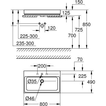 Grohe Aufsatzwaschbecken Cube Keramik 80 Cm Alpinweiß Hahnloch Überl. PureGuard – Bild 3