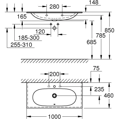 Grohe Waschtisch Essence 100 Cm Mit Hahnloch Und Überlauf PureGuard – Bild 3
