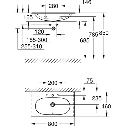 Grohe Waschtisch Essence 80 Cm Mit Hahnloch Und Überlauf PureGuard – Bild 3