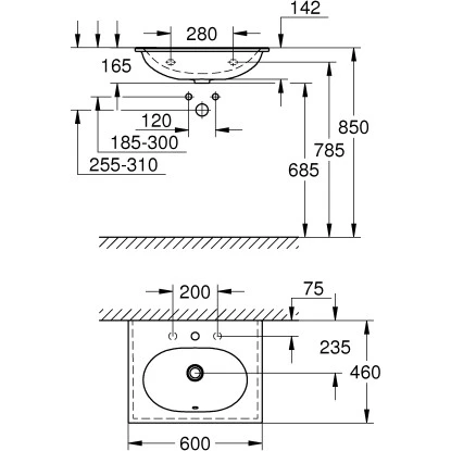 Grohe Waschtisch Essence 60 Cm Mit Hahnloch Und Überlauf PureGuard – Bild 3