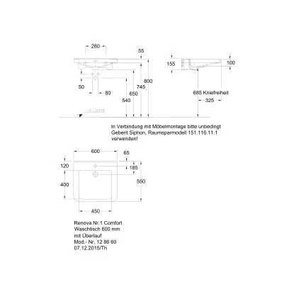 Geberit Renova Waschbecken Comfort Barrierefrei 60 Cm Mit HL Und ÜL KeraTect – Bild 4