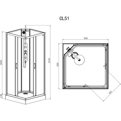 Sanotechnik Komplettdusche Epic Schwarz 235 Cm X 90 Cm X 90 Cm – Bild 2